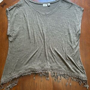 Cato Khaki Fringe Short Sleeve Tee